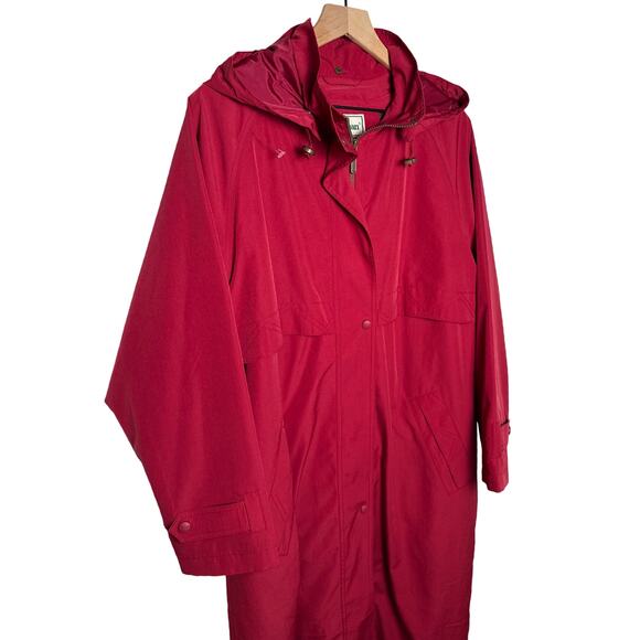 L.L. Bean Vintage Wool Lined Zip In Long Coat Removable Hood Pink Red Size Large - Picture 3 of 12